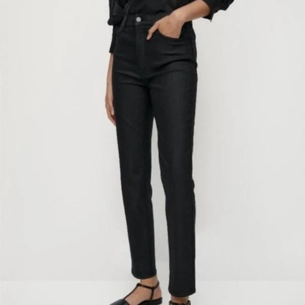 Massimo Dutti Black Straight Leg Jeans Sleek Finish